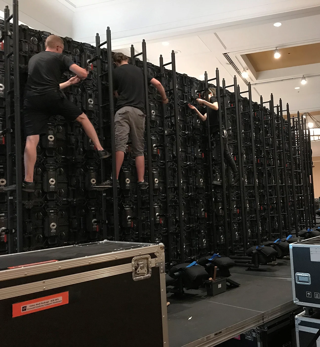 Backstage design and construction by workers